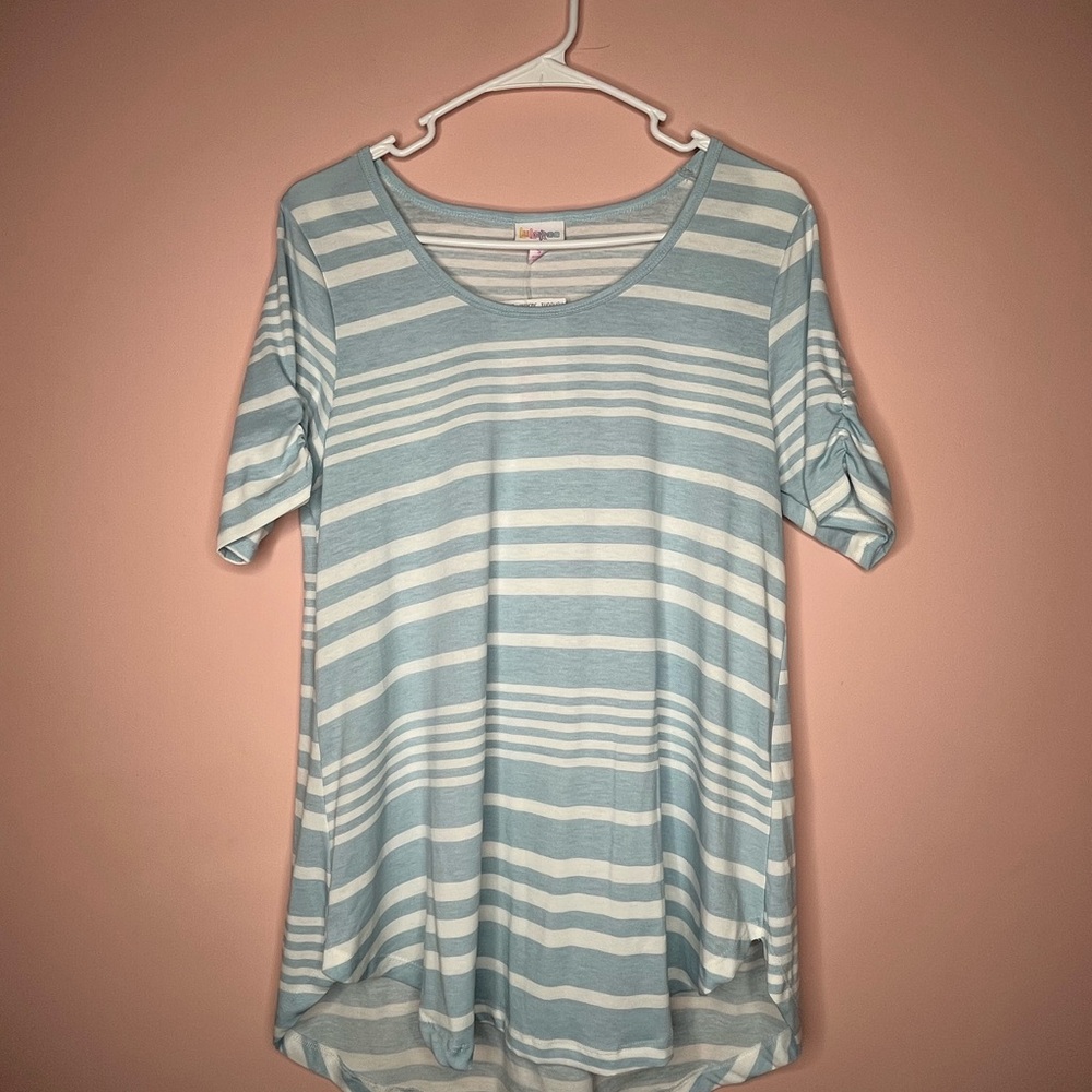NWT LuLaRoe Morgan Light Blue and White Striped Tee